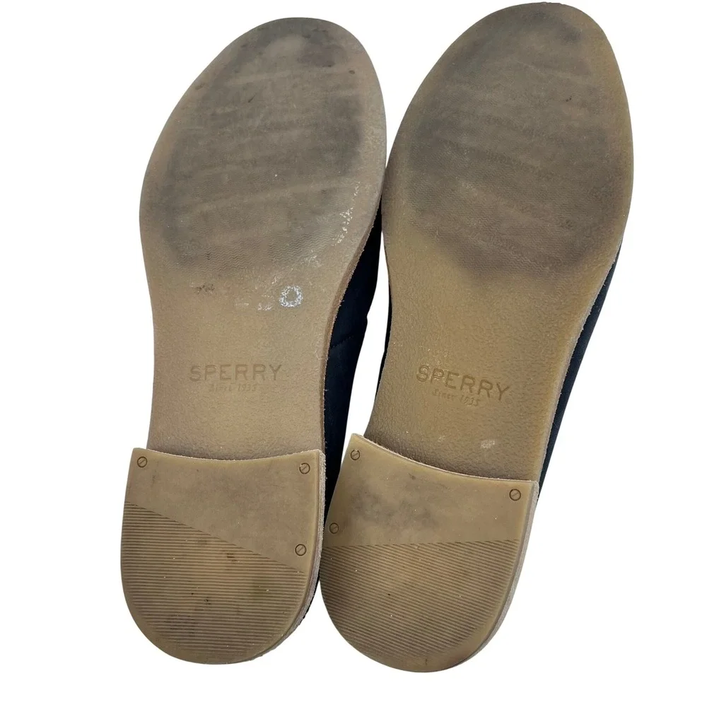 Sperry Seaport Black Leather Anchor Embossed Loafers Womens 7.5 STS83413‎